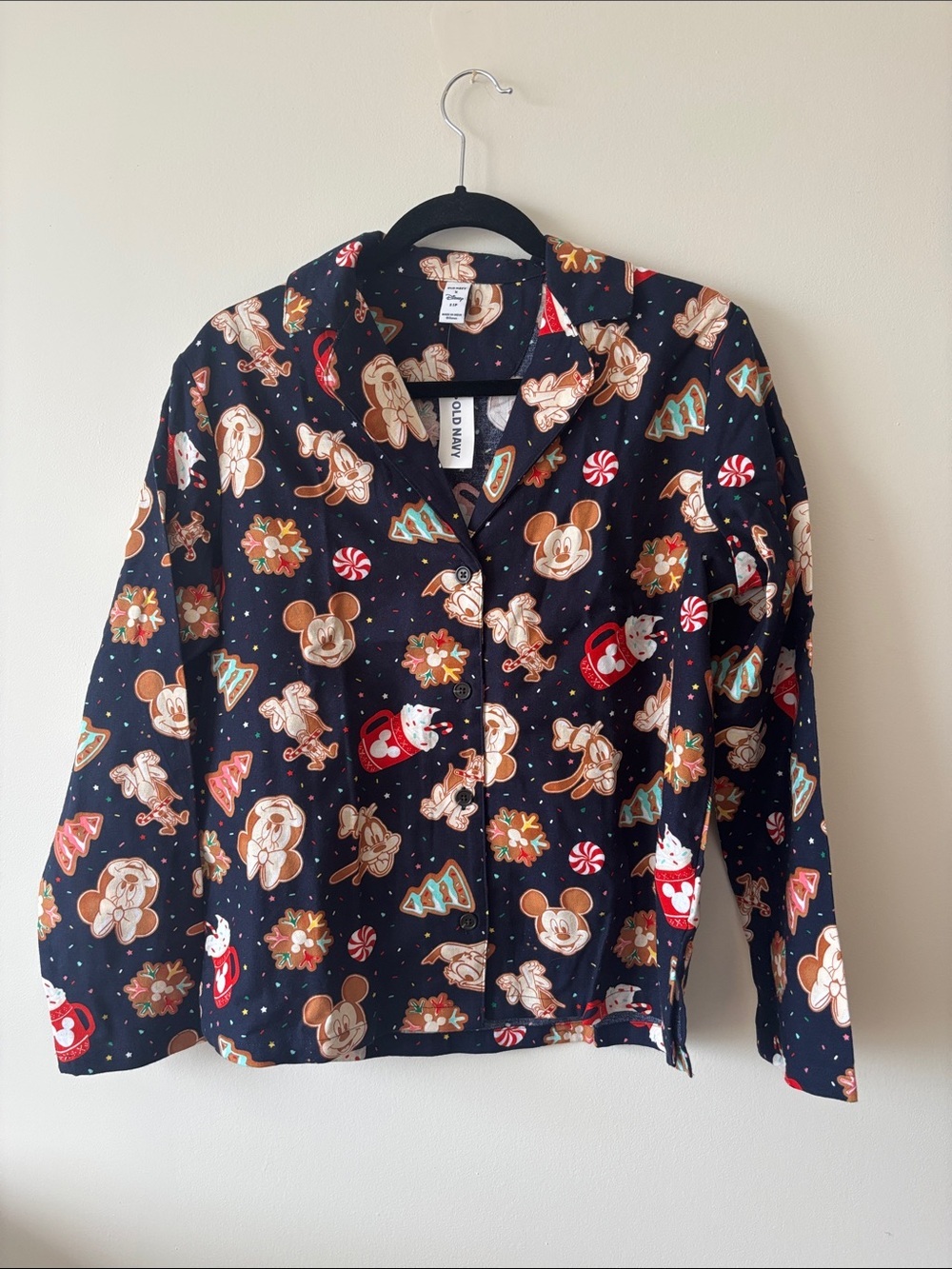 Old Navy Black Kids' Holiday Character Pajama Top with Red and Brown Accents
